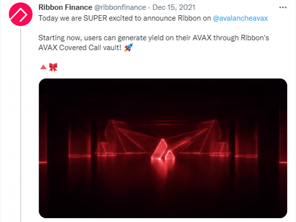 Ribbon Finance вырастает на 60% после запуска V2 и интеграции Avalanche